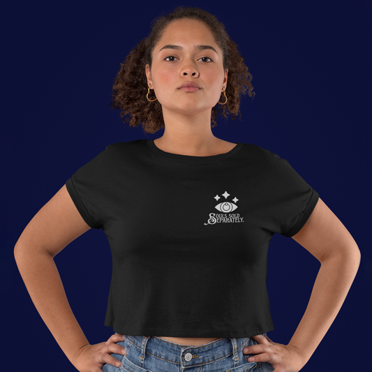 SOULS SOLD SEPARATELY EMBROIDERED LOGO WOMEN'S CROP TOP (WHITE THREAD)