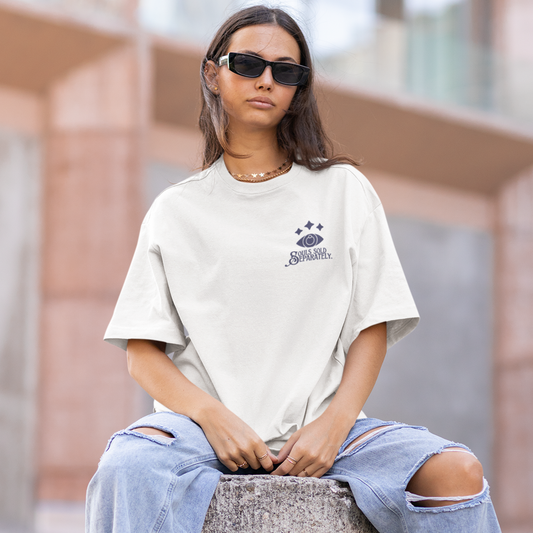 SOULS SOLD SEPARATELY EMBROIDERED LOGO UNISEX OVERSIZED T-SHIRT (NAVY THREAD)